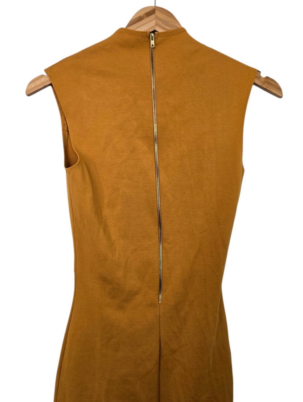 🤎 Rolla Coster Mustard Mock Neck Bodycon Midi Dress | Gold Back Zip | Size Smal - Picture 5 of 6